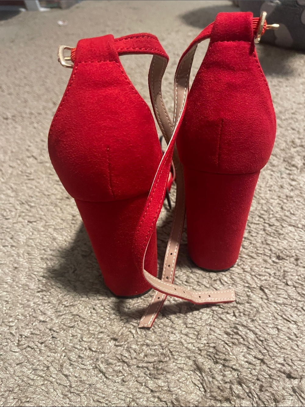 Dream Pairs Red Open-Toe Ankle-Strap Block Heels - Picture 3 of 4